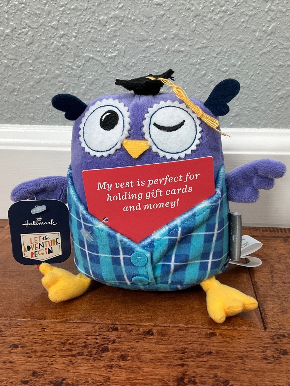 Hallmark Purple Owl Plush with Vest card holder, NWT
